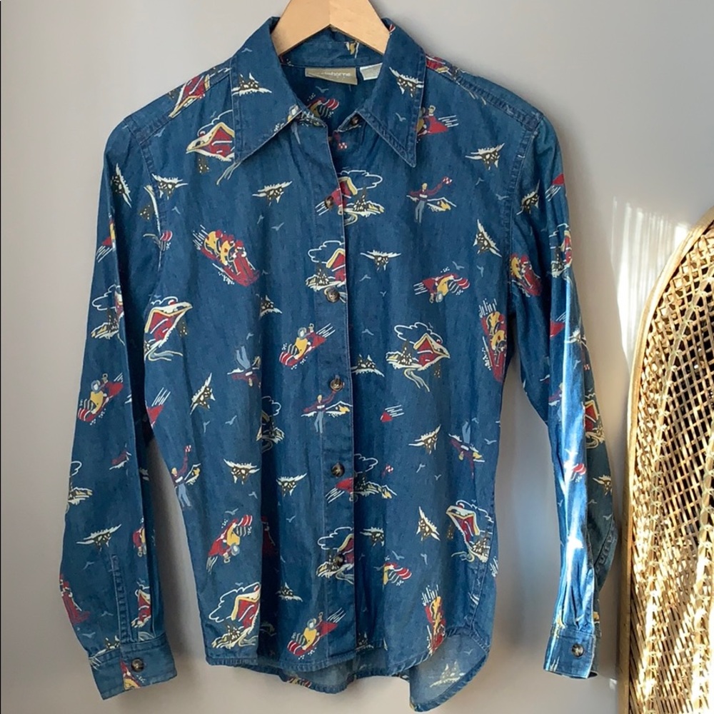 Vintage Liz Claiborne Button Up Jean Shirt Small Petite